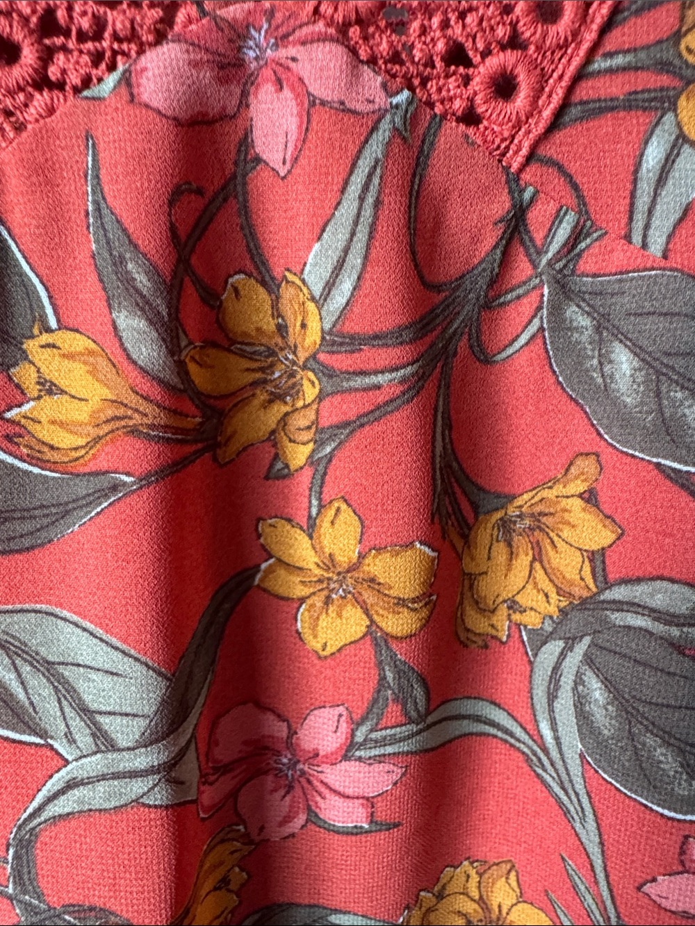 DR2 orange/red Floral V-Neck Crochet-Trim Tunic - Picture 2 of 6